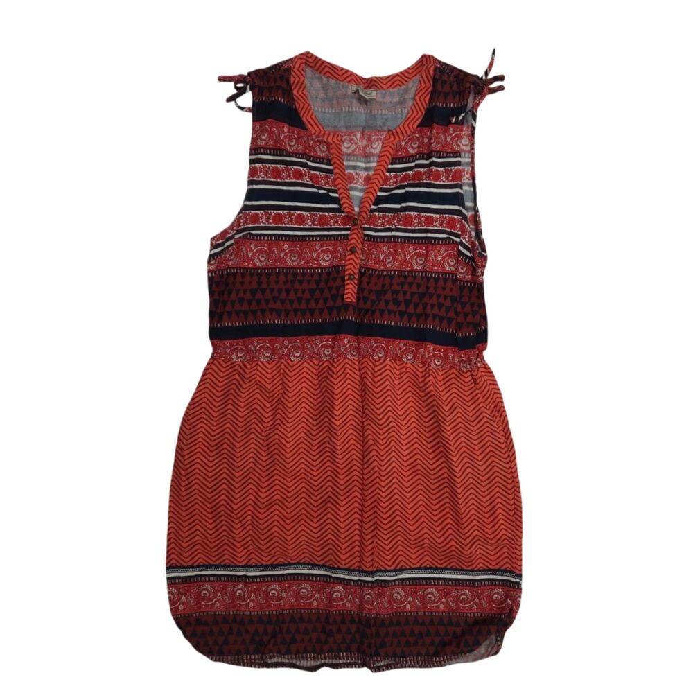Lucky Brand Women’s Large Boho Sleeveless Dress Orange Red Stripe Aztec V Neck